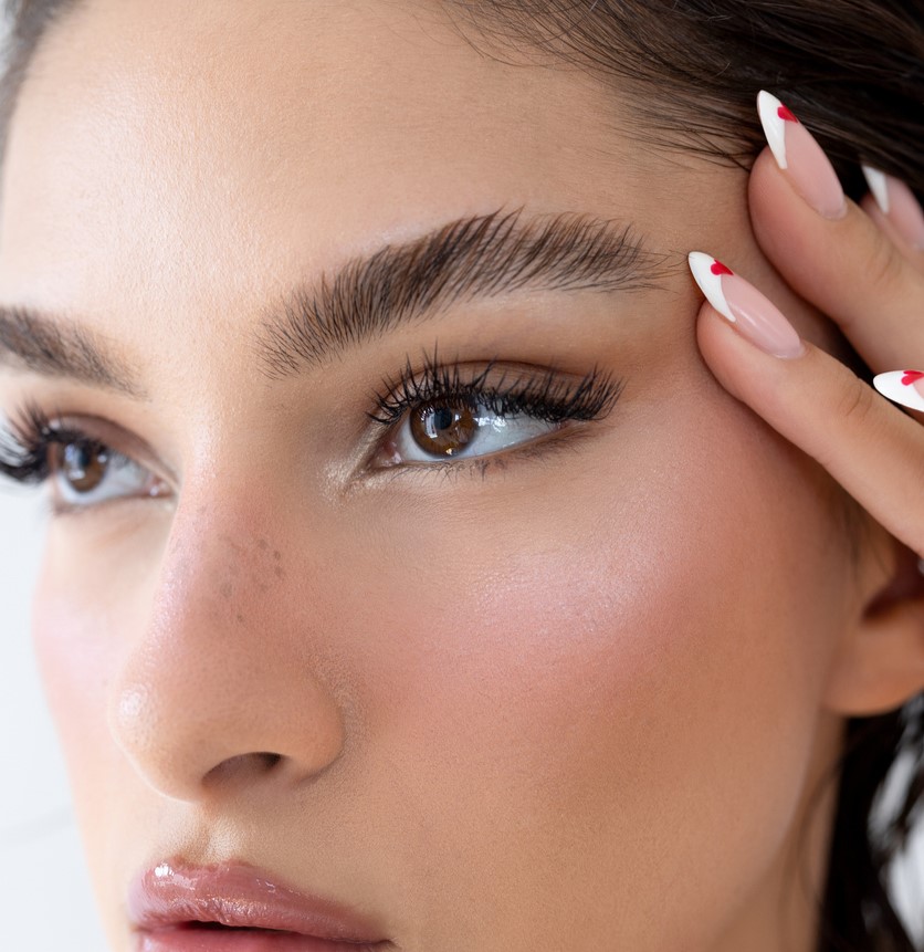 Gepflegte Augenbraue und Wimpern nach einem Lifting