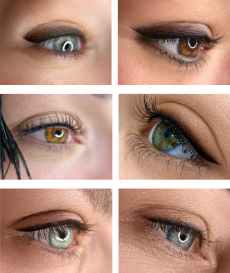Wimpernkranzverdichtung und Eyeliner Ergebnisse an verschiedenen Augen
